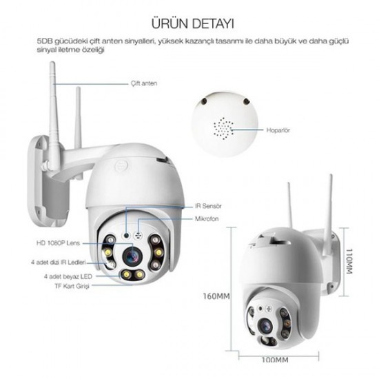 360 Derece 1080P Ptz Kamera Dış Mekan IP Gece Görüşlü Güvenlik Kamerası 360 Derece 1080P Ptz Kamera Dış Mekan IP Gece Görüşlü Güvenlik Kamerası