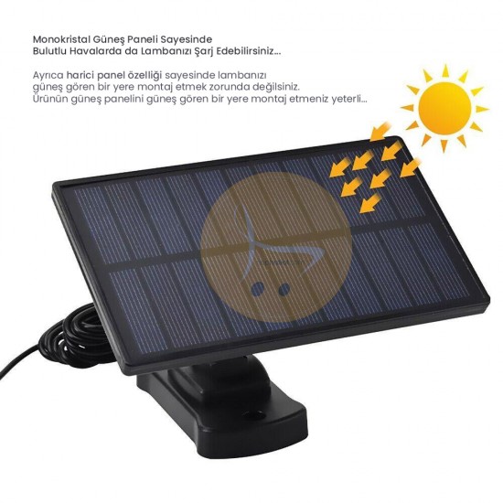 Güneş Enerjili 122 Ledli Üç Başlıklı Solar Garaj Lambası Harici Panelli Güneş Enerjili 122 Ledli Üç Başlıklı Solar Garaj Lambası Harici Panelli