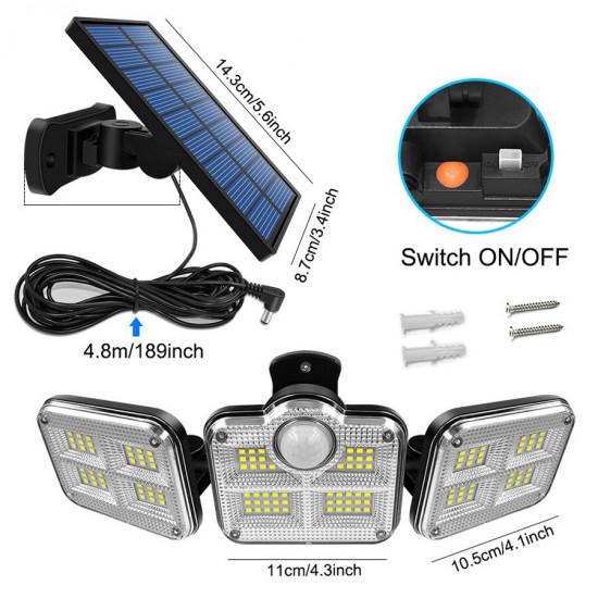 Güneş Enerjili 122 Ledli Üç Başlıklı Solar Garaj Lambası Harici Panelli Güneş Enerjili 122 Ledli Üç Başlıklı Solar Garaj Lambası Harici Panelli