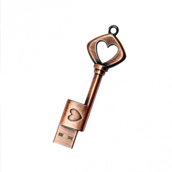 16 GB Metal Bakır Desen Kalpli Anahtar Flaş Bellek 16 GB Metal Bakır Desen Kalpli Anahtar Flaş Bellek
