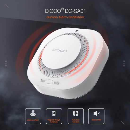 DIGOO DG-SA01 Duman Dedektörü Kablosuz Yangın Alarmı DIGOO DG-SA01 Duman Dedektörü Kablosuz Yangın Alarmı
