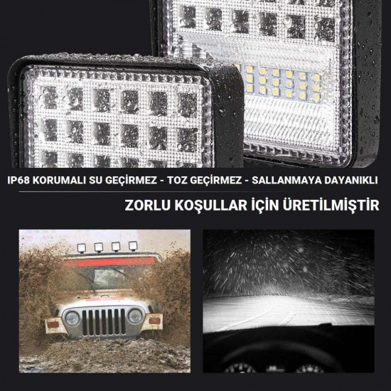 Off Road Tekne Sis Farı Lambası 42 Led Kare 12-24v 126w Off Road Tekne Sis Farı Lambası 42 Led Kare 12-24v 126w