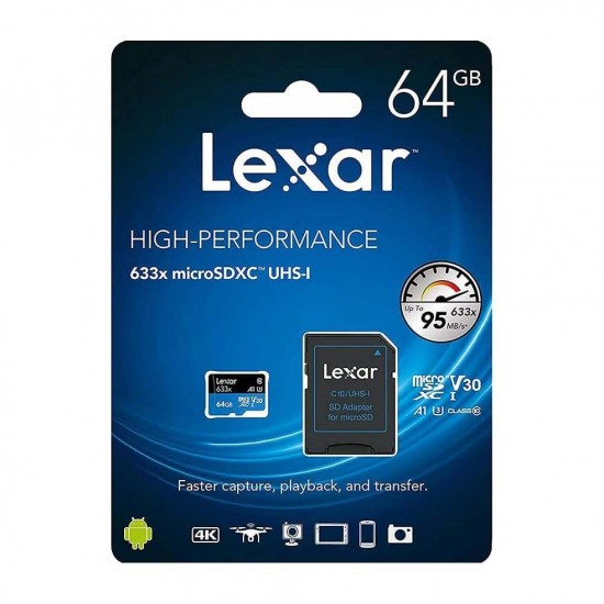 Lexar 64 GB 633x Micro sdxc Uhs-ı U3 95/45 Mb/sn Yüksek Performanslı 4K Micro Sd Hafıza Kartı Lexar 64 GB 633x Micro sdxc Uhs-ı U3 95/45 Mb/sn Yüksek Performanslı 4K Micro Sd Hafıza Kartı