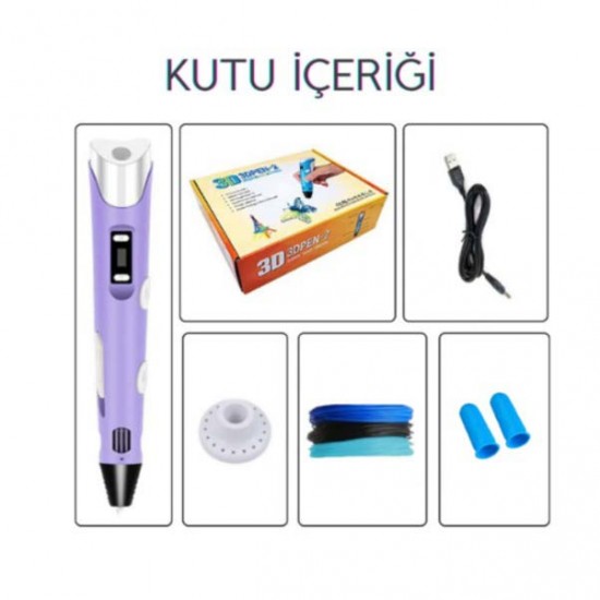 3DPen-2 3D Kalem Ekranlı Usb Kablolu Mor Renk 3D Yazıcı Kalem ( 1.75MM 9M Filament Hediyeli ) 3DPen-2 3D Kalem Ekranlı Usb Kablolu Mor Renk 3D Yazıcı Kalem ( 1.75MM 9M Filament Hediyeli )